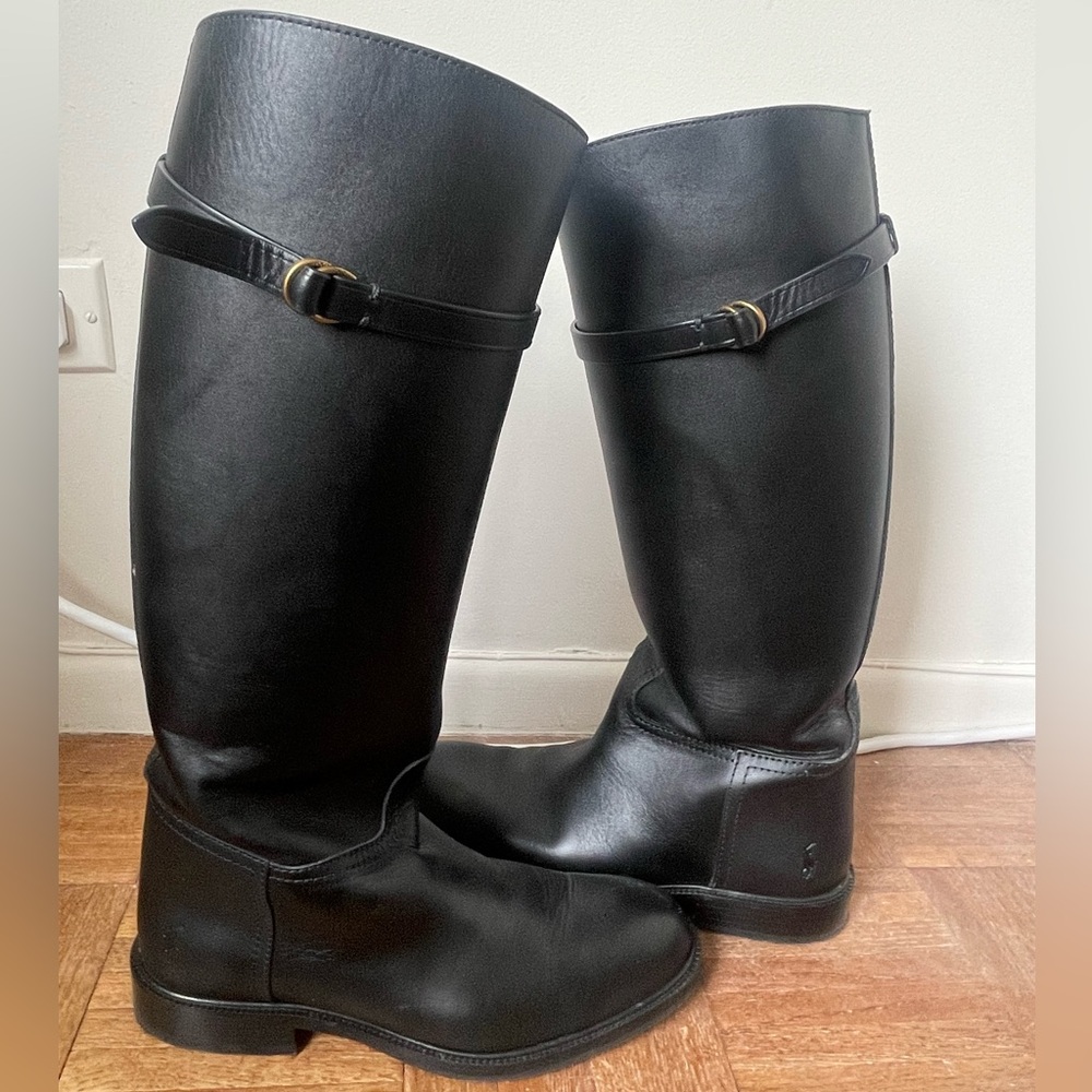 Polo Ralph Lauren Calfskin Tall Riding Boots, Black Leather, Size 8.5 - Picture 4 of 10